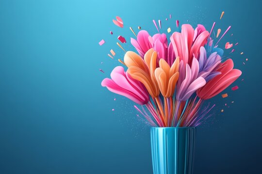 A 3D-styled vector of fireworks with layered bursts, glowing spark trails, and realistic gradients creating a sense of depth