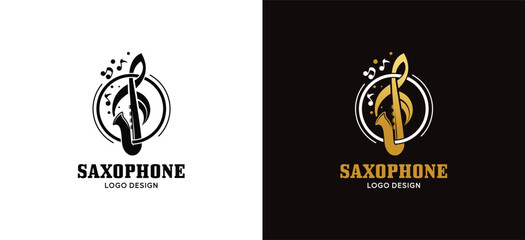 Vector illustration of a saxophone logo design with a combination of creative concept tone icons © SlametWahono