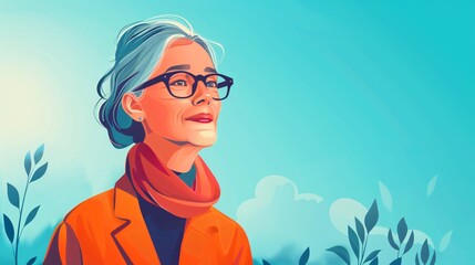 Stylish Mature Woman Outdoors - Elegant Portrait with Copy Space