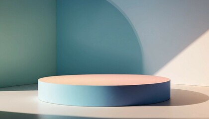 Wide gradient shadows featuring small circular podium in light