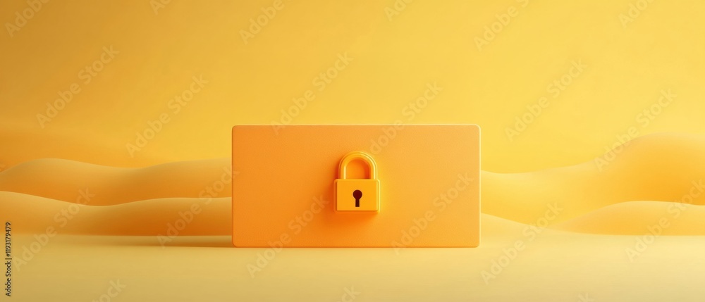 Poster a vibrant yellow background featuring a padlock on a rectangular shape, symbolizing security and pro