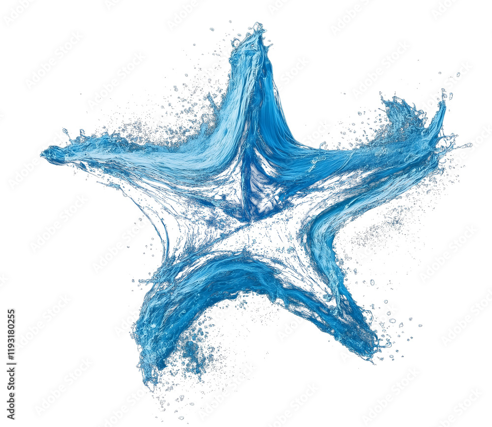 Aufkleber aqua star painted with flowing water like strokes, isolated on transparency background, creating dyn