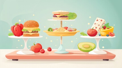 Balancing Healthy Food and Junk Food on Scales Infographic