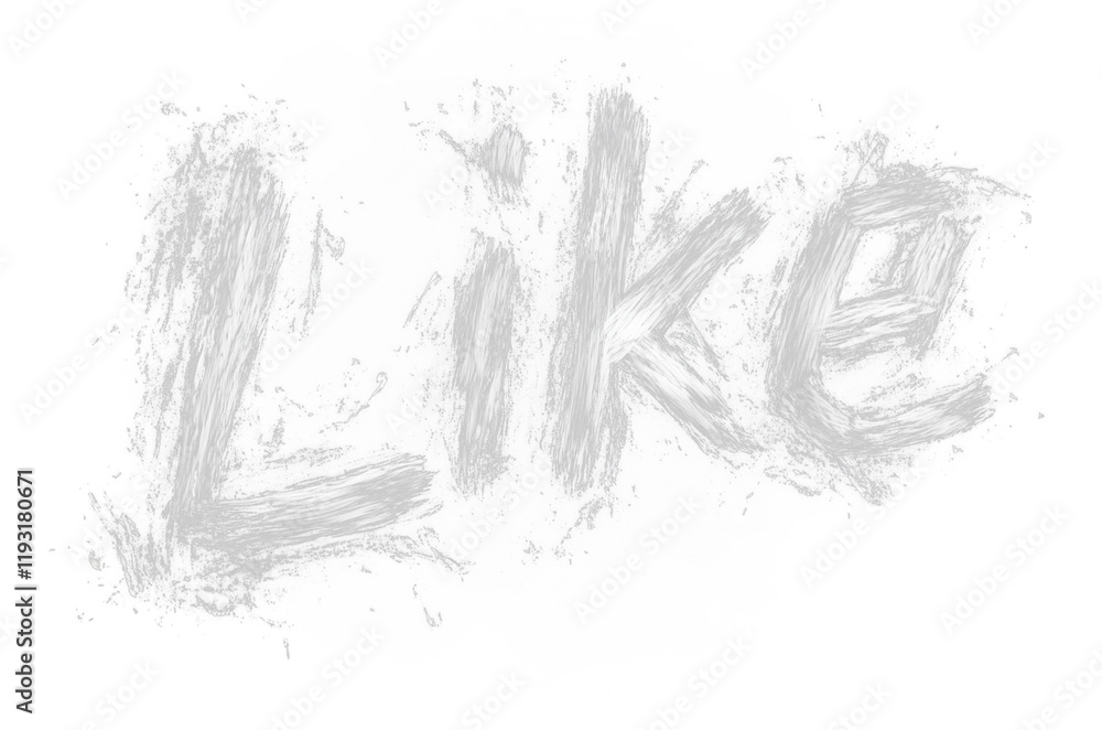 Poster word like is creatively depicted with bold, white brush strokes on transparency background, giving i