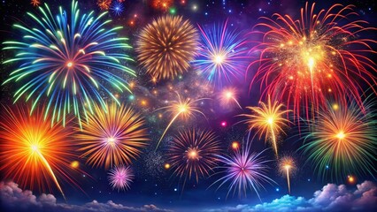 4th of July Fireworks Night Sky Celebration with Blank Space for Message