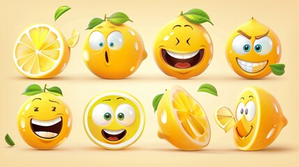 Funny Lemon Character Emoji Set: Cute Cartoons for Expressive Communication