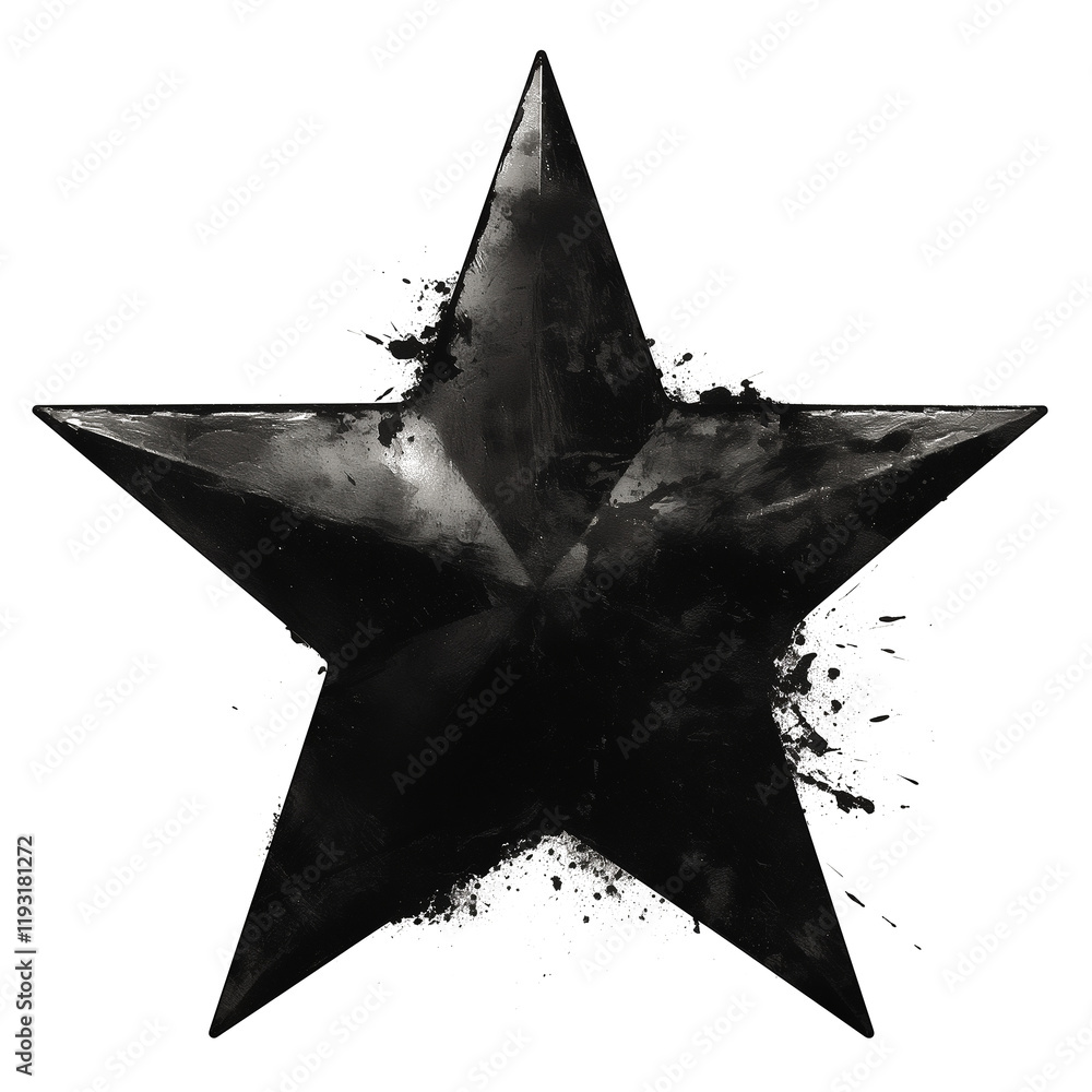 Aufkleber rugged charcoal black star with detailed brush strokes and splatter effects, isolated on transparenc