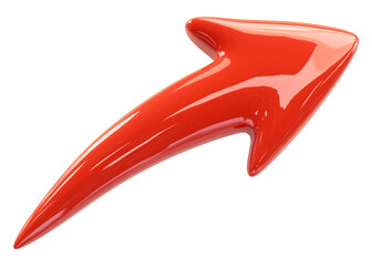 Fototapeta premium Bright red ceramic curved arrow isolated on transparency background, showcasing glossy finish and dynamic shape. Perfect for design elements or directional indicators