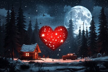 A charming pixel art depiction of a red heart surrounded by tiny glowing stars, set against a dark, nostalgic backdrop