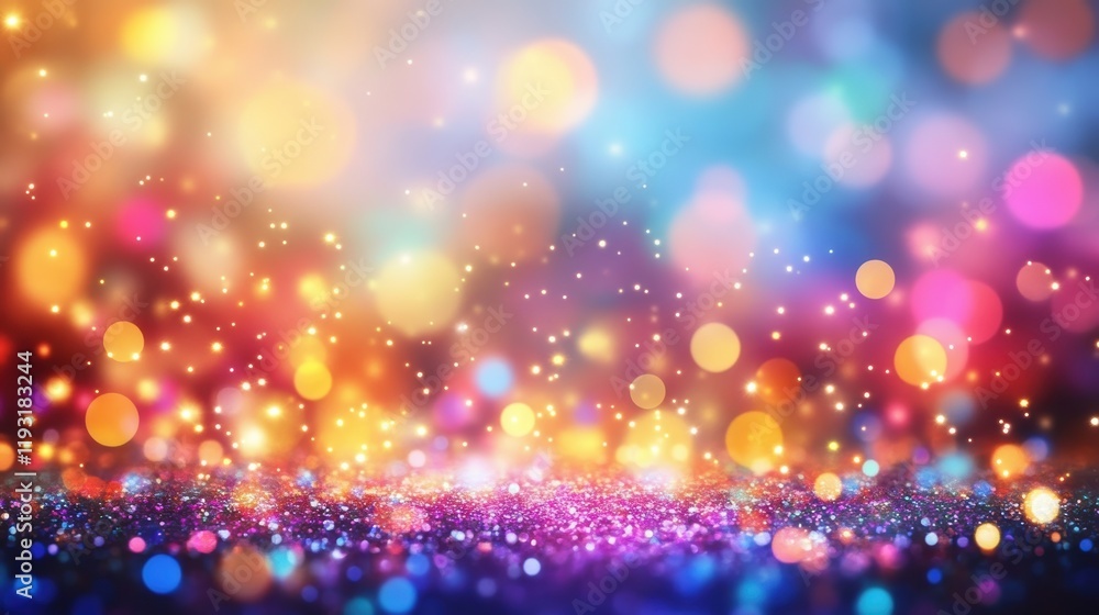 Poster a vibrant collection of colorful lights and shimmering particles creating a magical and festive atmo
