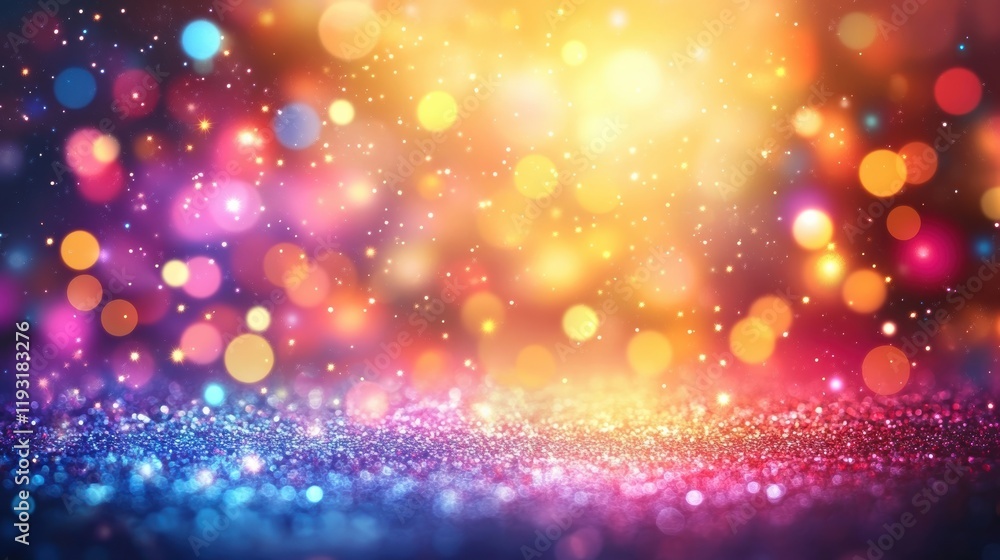 Poster a vibrant abstract background with colorful bokeh lights and sparkling glitter creating a festive at