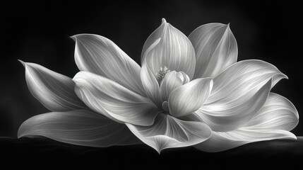 Monochrome digital painting of a blooming lotus flower.