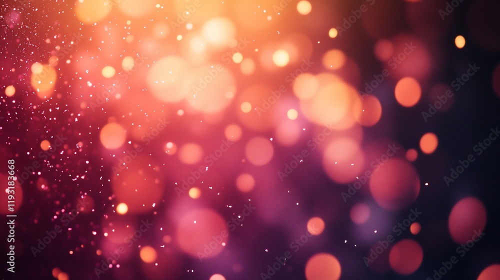 Poster abstract bokeh background with warm and cool tones, featuring blurred circles and sparkling particle