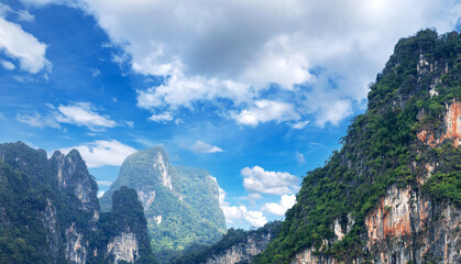 Aerial view of khao sok national park cliffs, thailand
