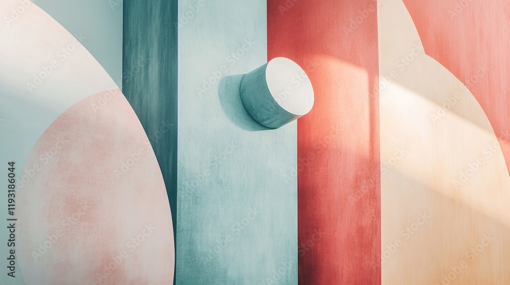 Poster a captivating composition of soft pastel shapes, including circles and squares, layered to create a 