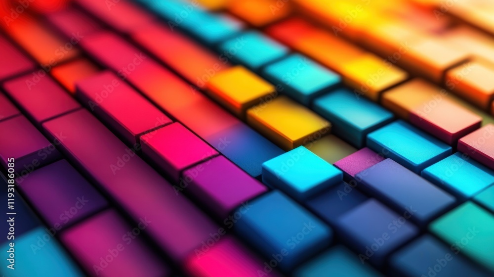 Poster vibrant abstract composition of colorful geometric shapes and forms creating a visually striking pat