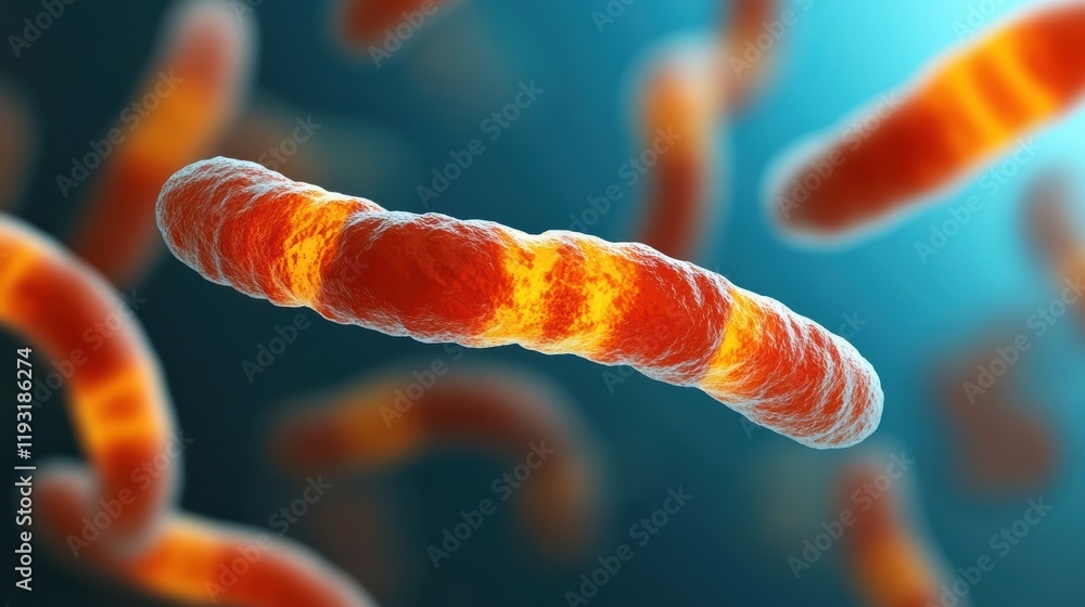 Poster close-up of vibrant bacteria under a microscope, showcasing intricate structures and dynamic colors 