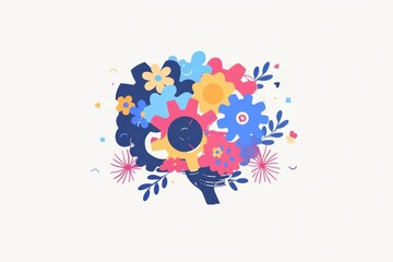 Colorful gears and flowers illustration