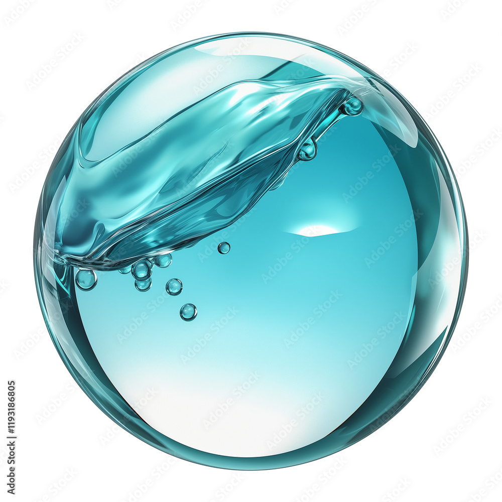 Leinwandbilder polished light teal sphere with fluid like surface and bubbles, creating dynamic and modern design