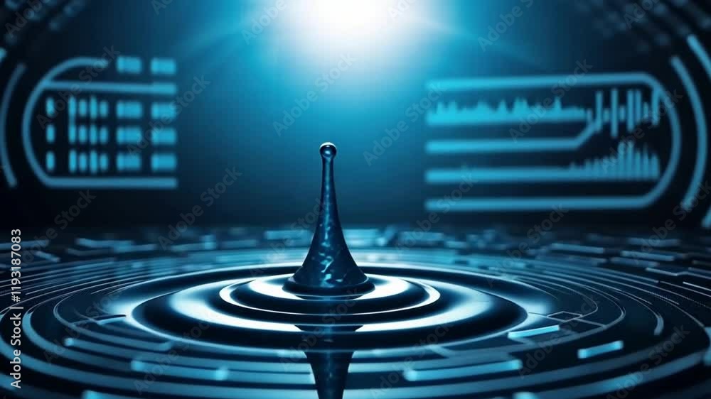 Poster abstract digital ripple effect with light and circular patterns.