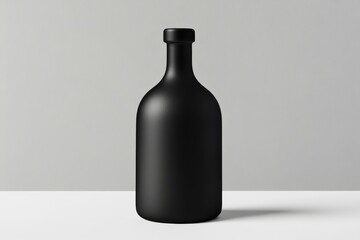 Minimalistic black bottle on a clean surface, perfect for modern decor or product display in a photography setting.