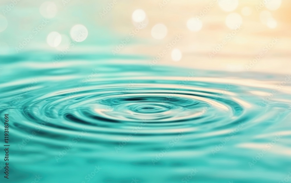 Poster captivating close-up of water ripples reflecting soft light, creating a serene and tranquil atmosphe