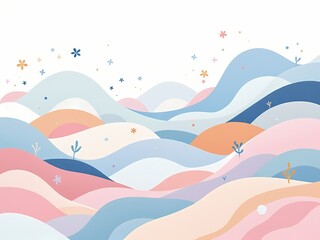Naklejka premium Minimalist wavy pastel landscape with abstract hills