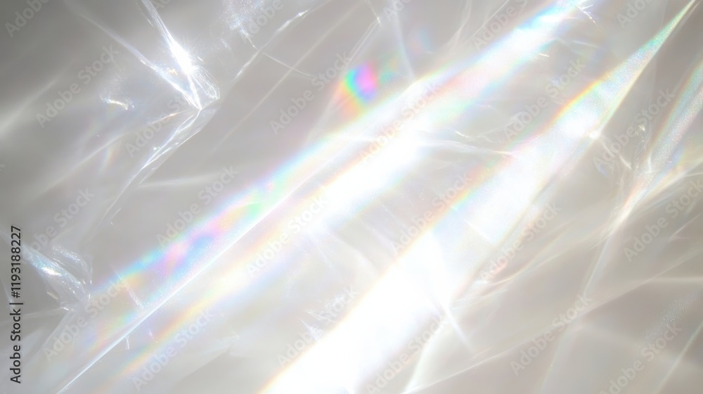 Poster abstract background featuring soft light patterns and rainbow reflections on translucent plastic she