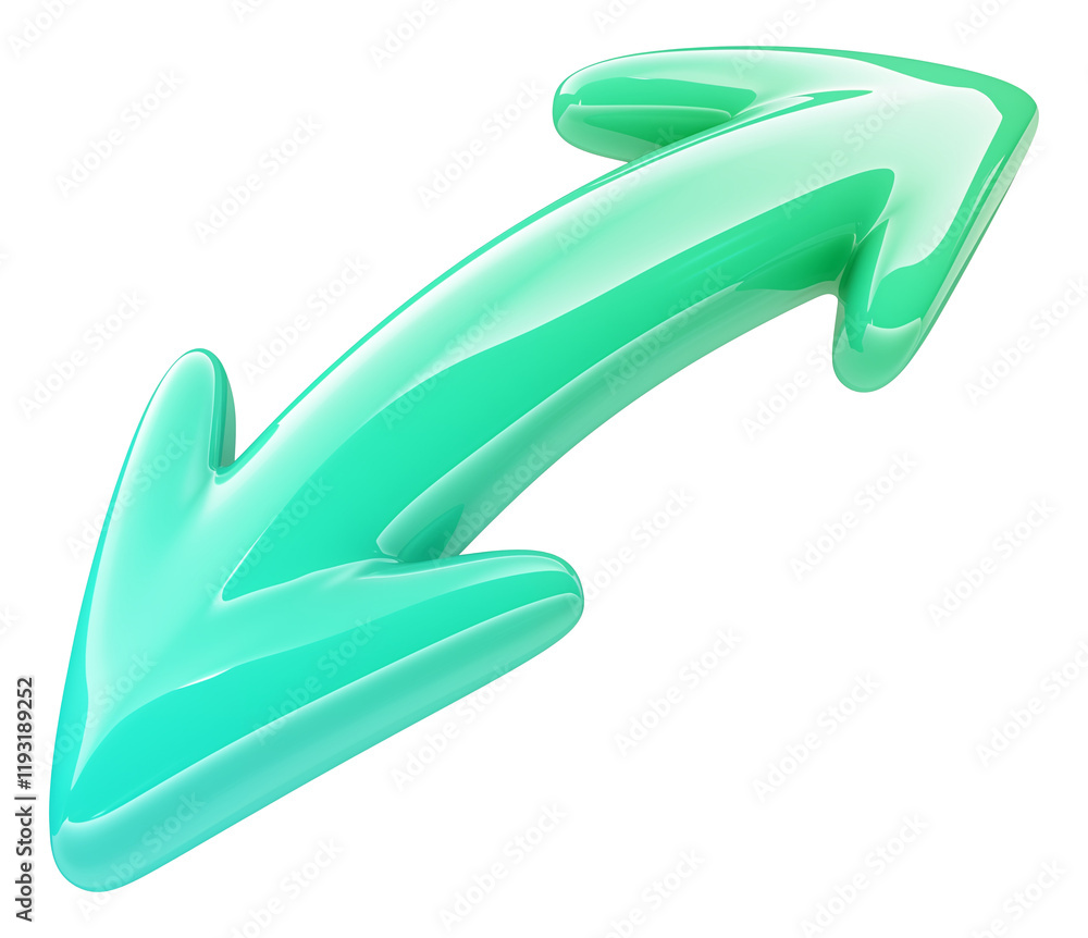 Aufkleber Mint green curved arrow with soft finish isolated on transparency background, showcasing glossy and smooth texture. Perfect for design elements or directional indicators