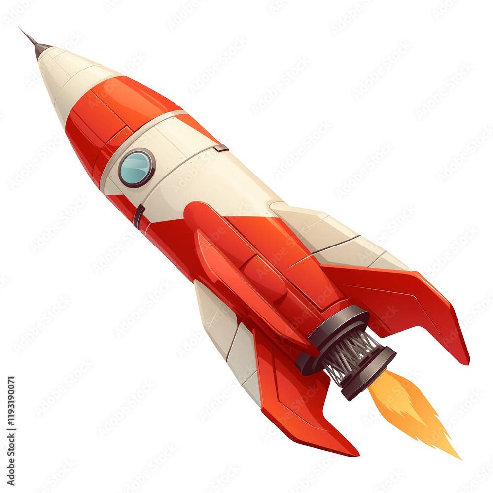 Aufkleber Red and gold rocket with detailed fins isolated on transparency background, showcasing sleek design and vibrant colors. rocket appears dynamic and ready for launch