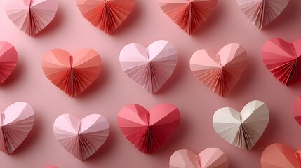 Obraz premium Whimsical Paper Cut Hearts in Charming Arrangements on Blush Pink Background Perfect for Valentine's Crafting and Design Ideas