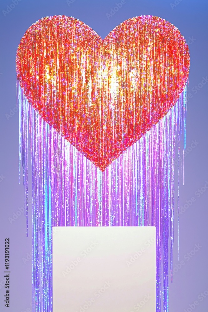 Poster a shimmering red heart with colorful streamers, creating a festive and vibrant atmosphere, ideal for