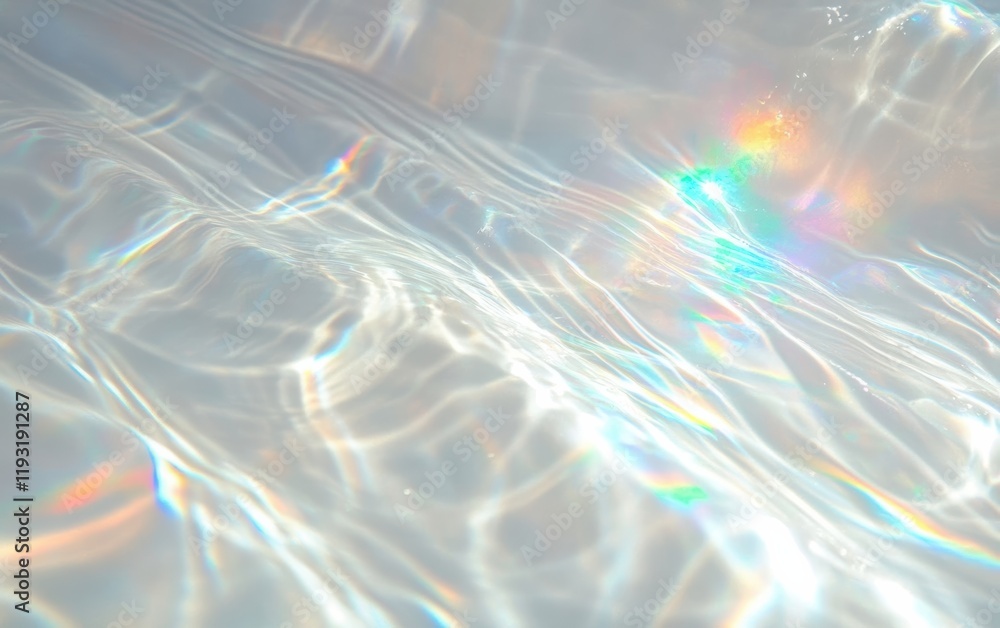 Poster soft, shimmering water with colorful light reflections creating a serene and tranquil atmosphere. id