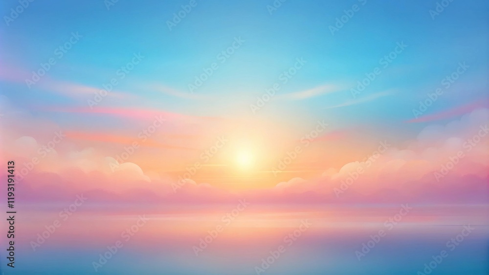 Poster serene sunset over a calm ocean a peaceful and colorful sky with soft clouds and a glowing sun