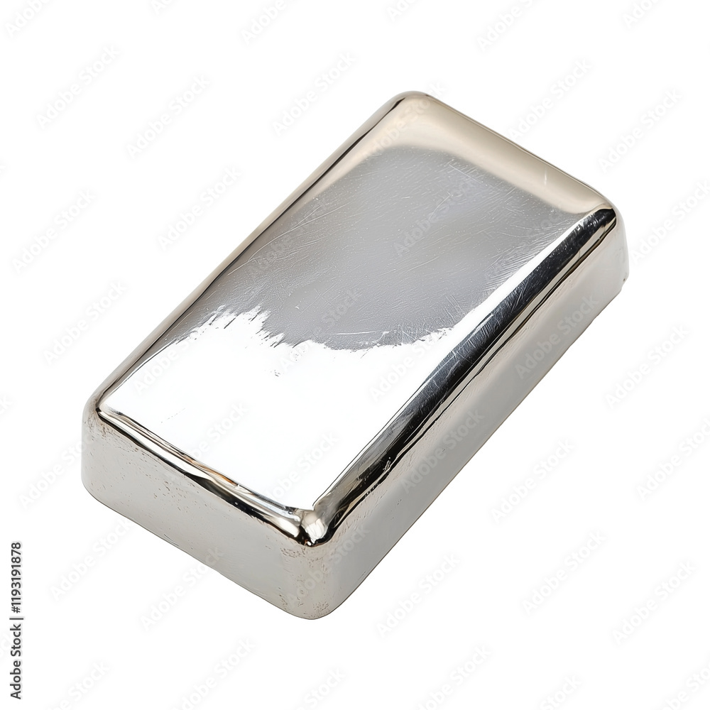 Poster shiny palladium bar is isolated on transparency background, showcasing its smooth and reflective surface. bar metallic luster is evident, highlighting its value and purity