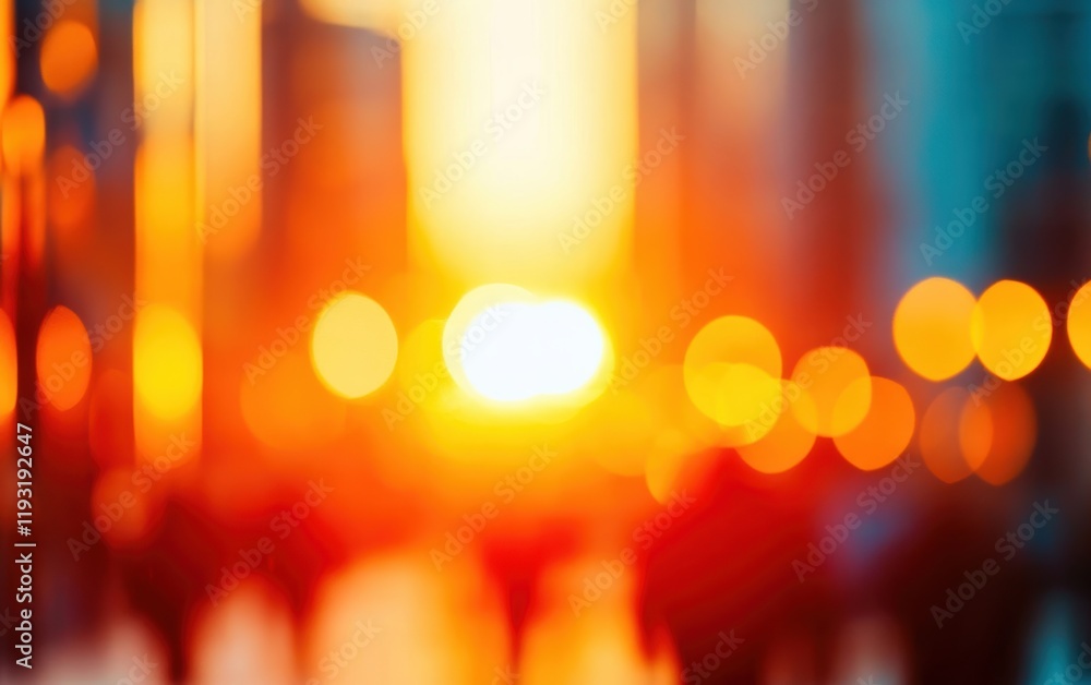 Poster abstract sunset view with glowing bokeh lights, creating a warm and inviting atmosphere in a citysca