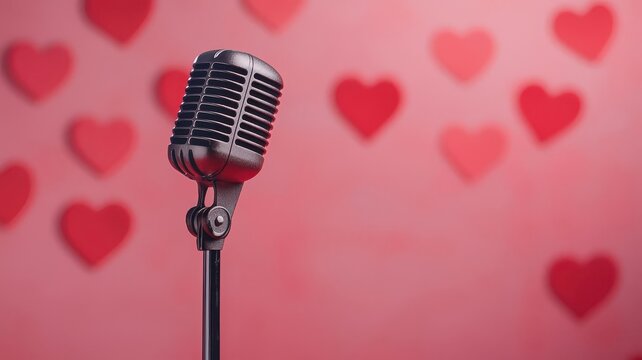 valentine theme. A high-energy Valentine s karaoke party with a red and pink stage setup and a playlist of love songs, Valentine theme, musical romantic fun