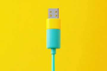 Colorful USB connector on a bright yellow background, perfect for technology and digital themes.