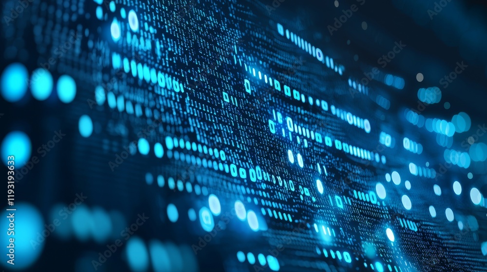 Poster representation of digital cyberspace featuring particles and a web of digital data connections