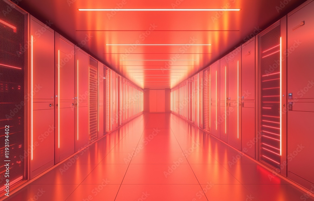 Poster server network connections in a 3d rendered data center room storage