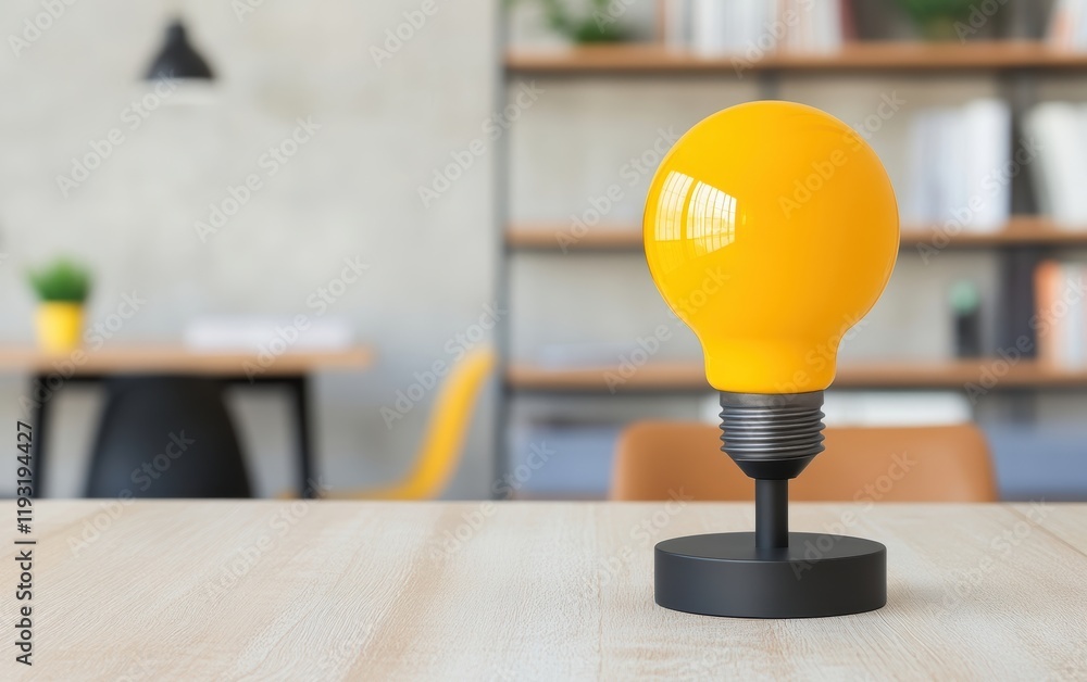 Poster bright yellow lamp illuminating a modern workspace, creating an inviting atmosphere for creativity a