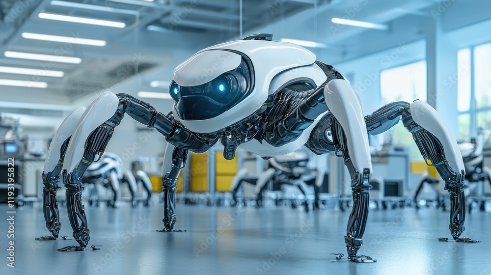 Poster futuristic spider robot in a high-tech laboratory