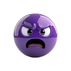 Fototapeta premium 3D nervous emoji in translucent purple with angry expression isolated on transparency background. glossy surface and exaggerated features convey intense emotion