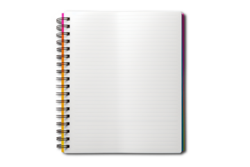 Mockup. School notebook clean with striped pattern on its pages, ideal for writing notes, isolated in a transparent background