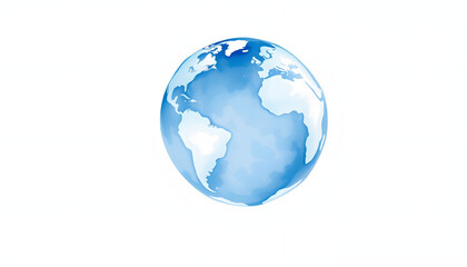 Fototapeta premium Ice blue earth watercolor art hand drawing. Blue Earth icon for cold environment concept. Transparent png background. Cold winter period, smooth light, with white tones