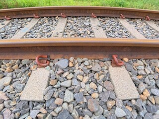 Naklejka premium Side View of Rusted Railroad Tracks