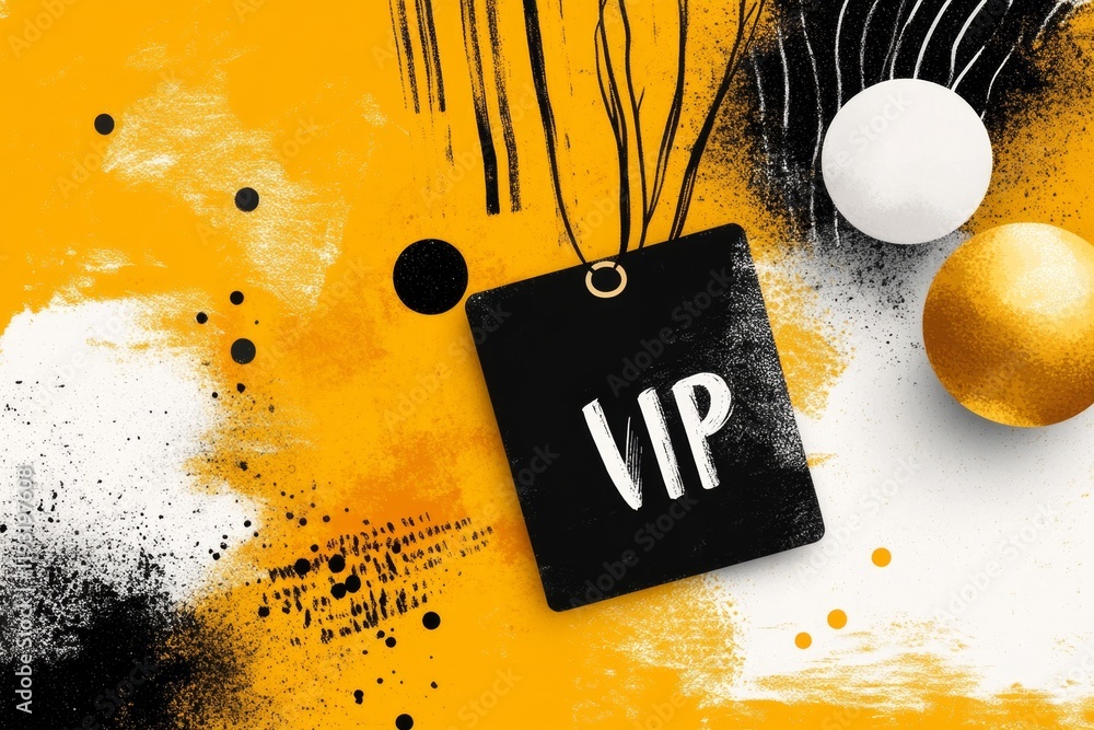Poster a flat illustration of a vip pass with a lanyard, drawn in clean, simple shapes and a subtle color p