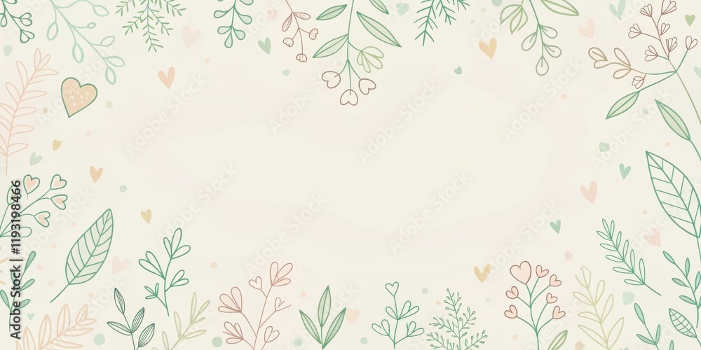 Poster elegant botanical frame with pastel hearts for design projects