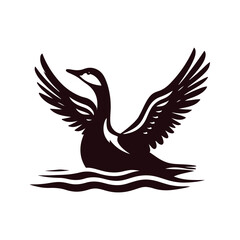 Obraz premium A refined and elegant eider icon rendered in silhouette, designed in a clean vector style against a white background.