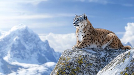 Fototapeta premium Majestic Snow Leopard on Mountaintop